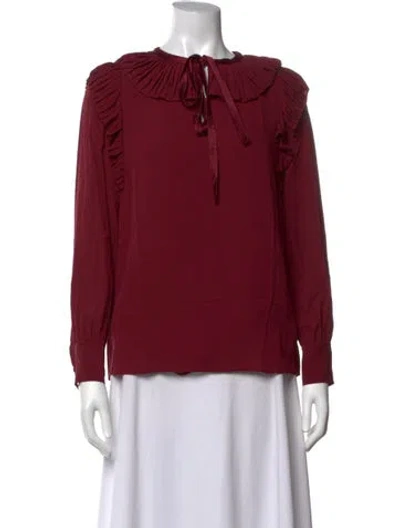 Pre-owned Tory Burch Silk V-neck Blouse In Burgundy