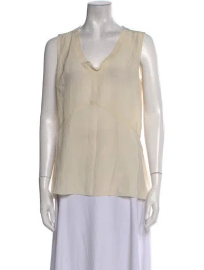 Pre-owned Tory Burch Silk V-neck Blouse In Neutral