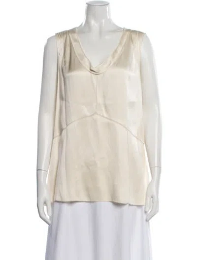 Pre-owned Tory Burch Silk V-neck Blouse In Neutral