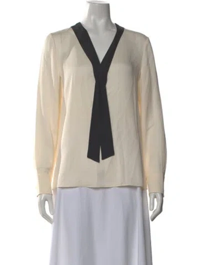 Pre-owned Tory Burch Silk V-neck Blouse In Neutral