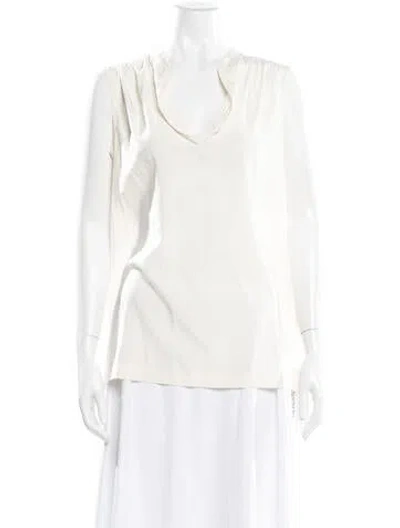 Pre-owned Tory Burch Silk V-neck Blouse In Neutral
