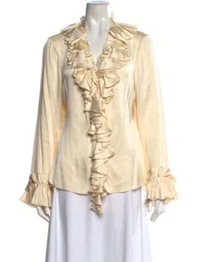 Pre-owned Tory Burch Silk V-neck Blouse In Neutral