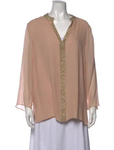 Pre-owned Tory Burch Silk V-neck Blouse In Neutrals