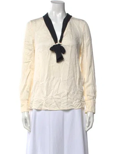 Pre-owned Tory Burch Silk V-neck Blouse In Neutrals