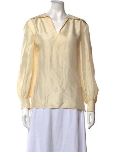 Pre-owned Tory Burch Silk V-neck Blouse In Neutrals