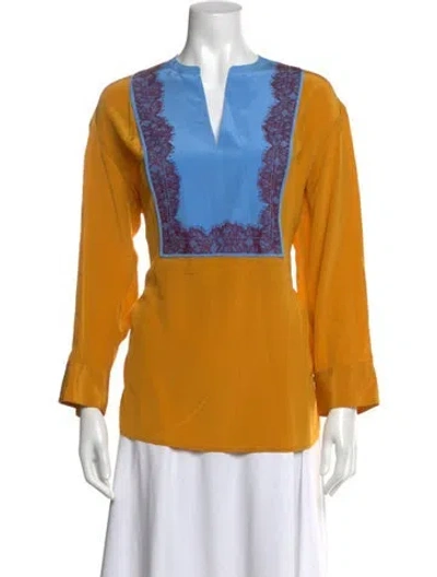 Pre-owned Tory Burch Silk V-neck Blouse In Orange