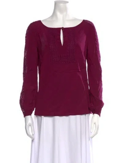 Pre-owned Tory Burch Silk V-neck Blouse In Purple
