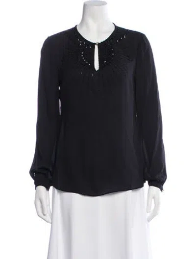 Pre-owned Tory Burch Silk V-neck Blouse W/ Tags In Blue