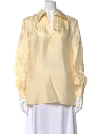 Pre-owned Tory Burch Silk V-neck Blouse W/ Tags In Neutrals
