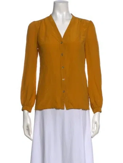 Pre-owned Tory Burch Silk V-neck Blouse In Yellow