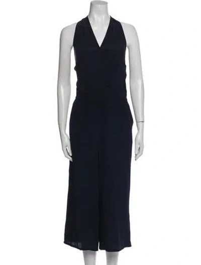 Pre-owned Tory Burch Silk V-neck Jumpsuit In Blue
