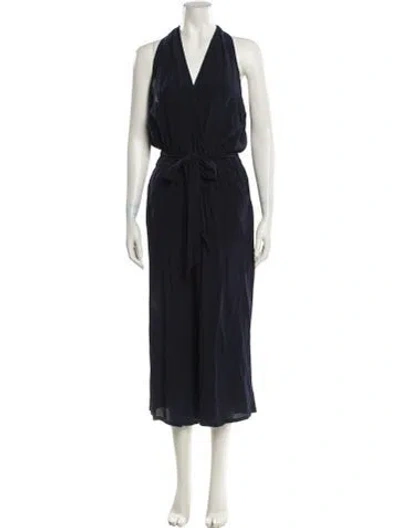 Pre-owned Tory Burch Silk V-neck Jumpsuit In Blue