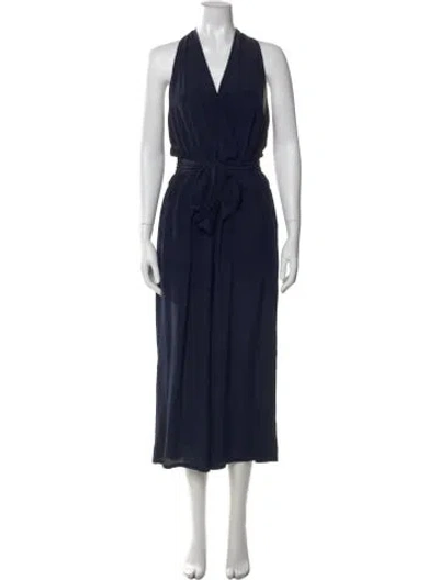 Pre-owned Tory Burch Silk V-neck Jumpsuit In Blue