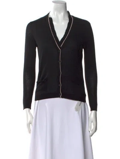 Pre-owned Tory Burch Silk V-neck Sweater In Black