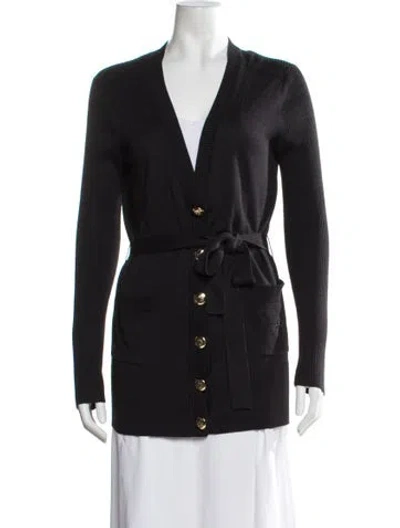 Pre-owned Tory Burch Silk V-neck Sweater In Black