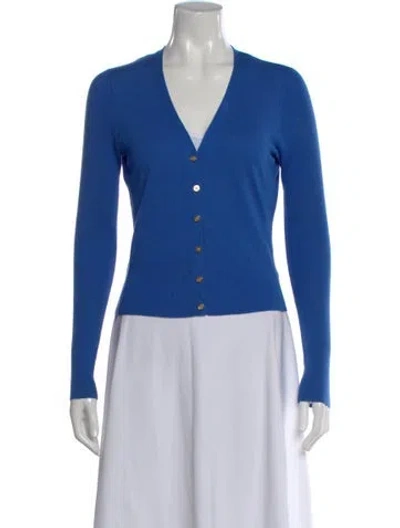 Pre-owned Tory Burch Silk V-neck Sweater In Blue