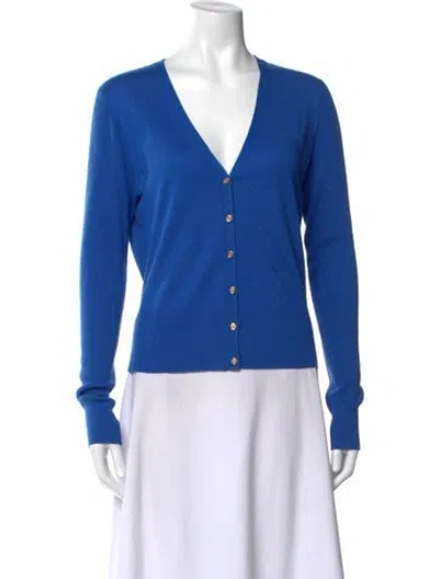 Pre-owned Tory Burch Silk V-neck Sweater In Blue