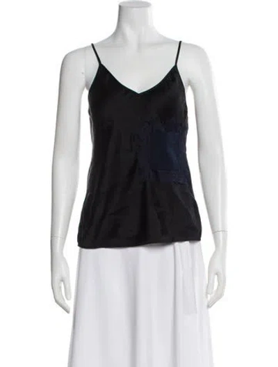 Pre-owned Tory Burch Silk V-neck Top In Blue