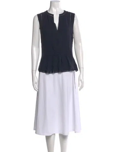 Pre-owned Tory Burch Silk V-neck Top In Blue