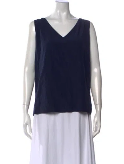 Pre-owned Tory Burch Silk V-neck Top In Blue