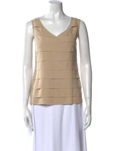 Pre-owned Tory Burch Silk V-neck Top In Brown