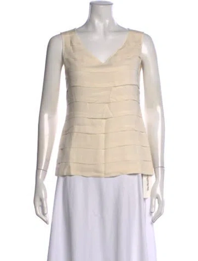 Pre-owned Tory Burch Silk V-neck Top In Neutrals