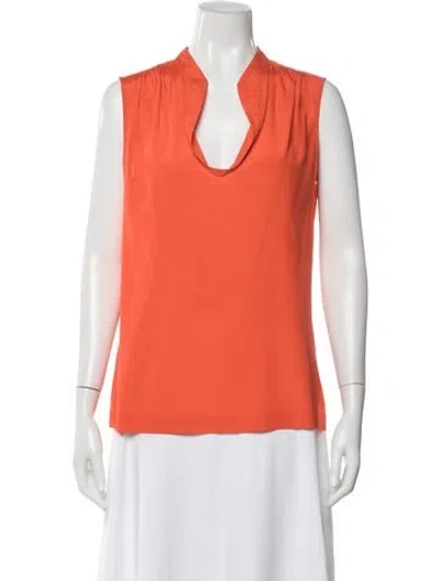 Pre-owned Tory Burch Silk V-neck Top In Orange