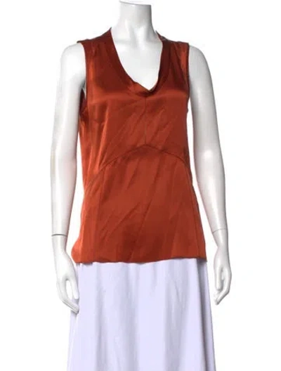 Pre-owned Tory Burch Silk V-neck Top In Orange