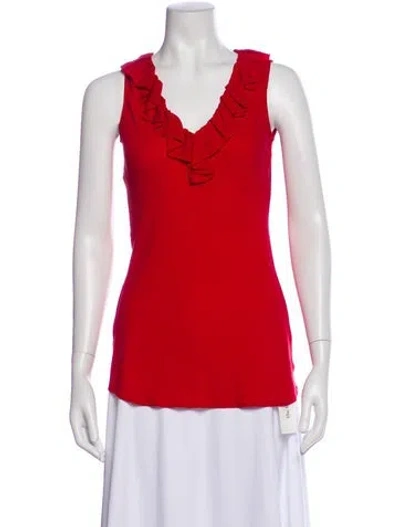 Pre-owned Tory Burch Silk V-neck Top In Red