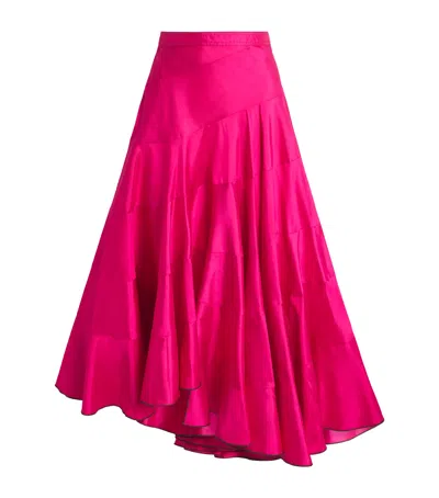 Tory Burch Silk Voile Flared Midi Skirt In Pink