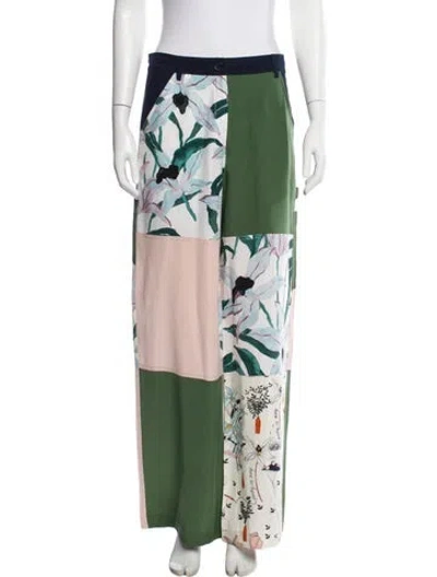 Pre-owned Tory Burch Silk Wide Leg Pants In Green