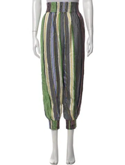 Pre-owned Tory Burch Silk Wide Leg Pants In Green