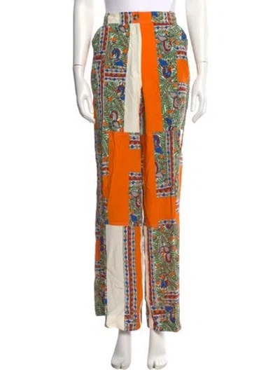 Pre-owned Tory Burch Silk Wide Leg Pants In Orange