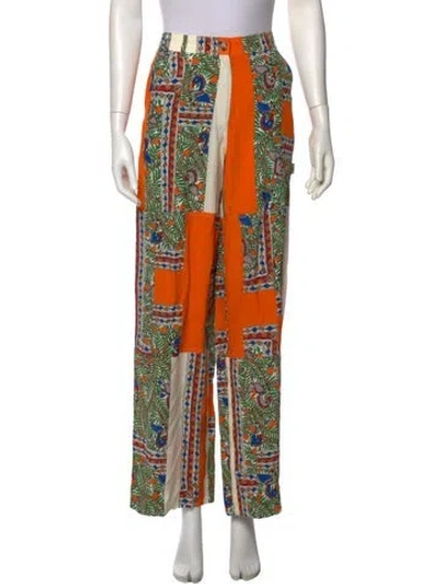 Pre-owned Tory Burch Silk Wide Leg Pants In Orange