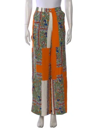 Pre-owned Tory Burch Silk Wide Leg Pants In Orange