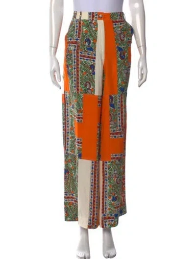 Pre-owned Tory Burch Silk Wide Leg Pants In Orange