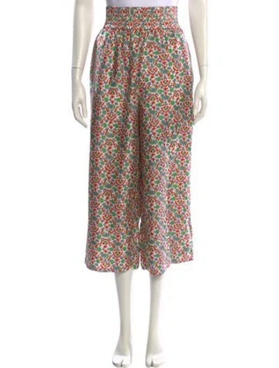Pre-owned Tory Burch Silk Wide Leg Pants In White