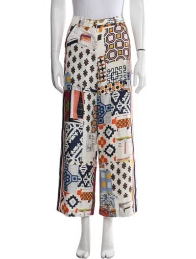 Pre-owned Tory Burch Silk Wide Leg Pants In White