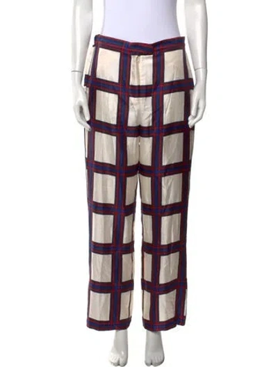 Pre-owned Tory Burch Silk Wide Leg Pants In White