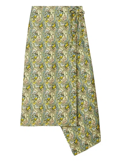 Tory Burch Silk Wrap Midi Skirt In Green