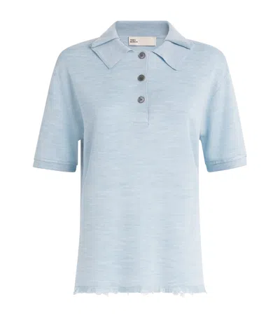 Tory Burch Silk-blend Distressed Polo Shirt In Blue