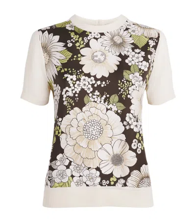 Tory Burch Silk-wool Floral T-shirt In Multi