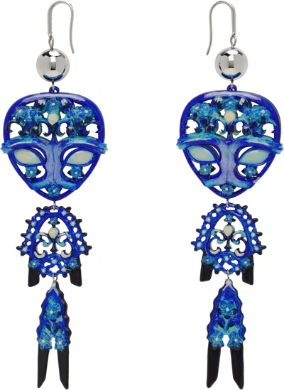 Tory Burch Silver & Blue Alien Earrings In Tory Silver / Blue