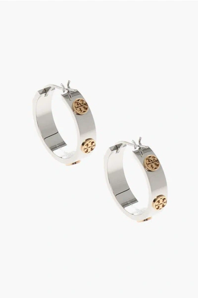 Tory Burch Silver And Golden Effect Miller Earrings With Studs In Gray
