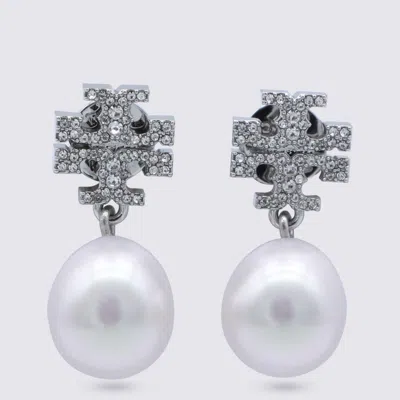 TORY BURCH SILVER AND PEARL BRASS EARRINGS
