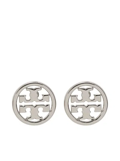 Tory Burch Silver Brass Earrings With Logo In Metallic