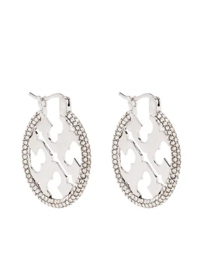 Tory Burch Silver Crystal Embellished Earrings