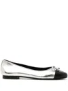 Tory Burch Silver Leather Ballet Flats In Silver