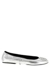 Tory Burch Silver Colored Ballerinas With Logo Plaque On The Front And Elasticated Design In Leather Woman In Metallic