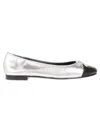 Tory Burch Silver Leather Ballet Flats In White